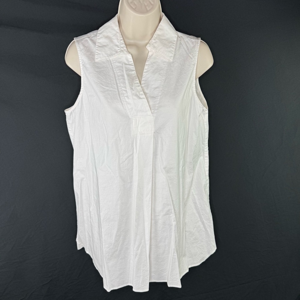 Ellen Tracy White Sleeveless Collared Popover Tunic